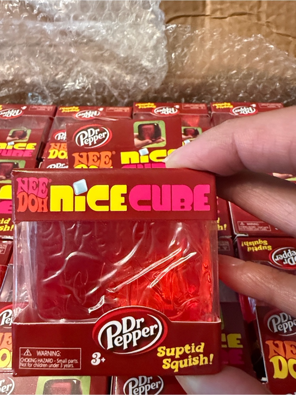 Needoh Dr Pepper Red Ice Cube Charm - Clear Red Decorative Resin